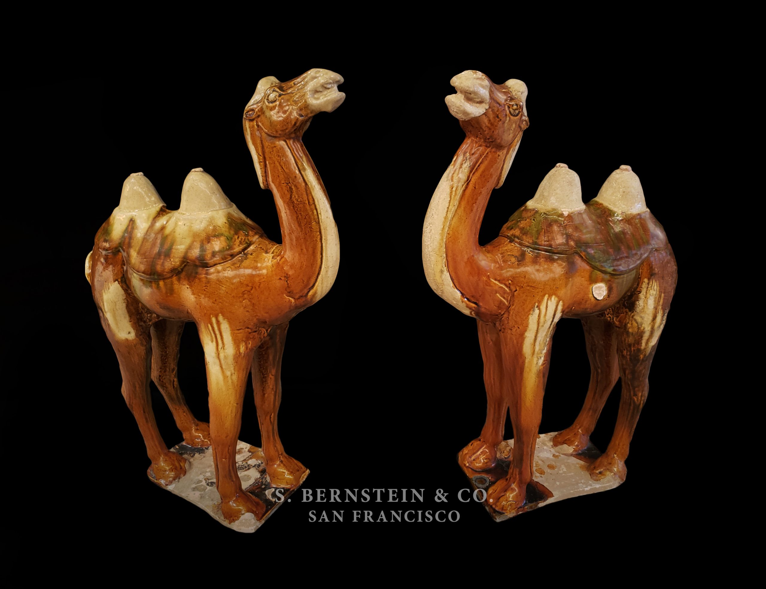 Important Pair of Glazed Camels